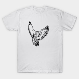 Flying Owl Line Art T-Shirt